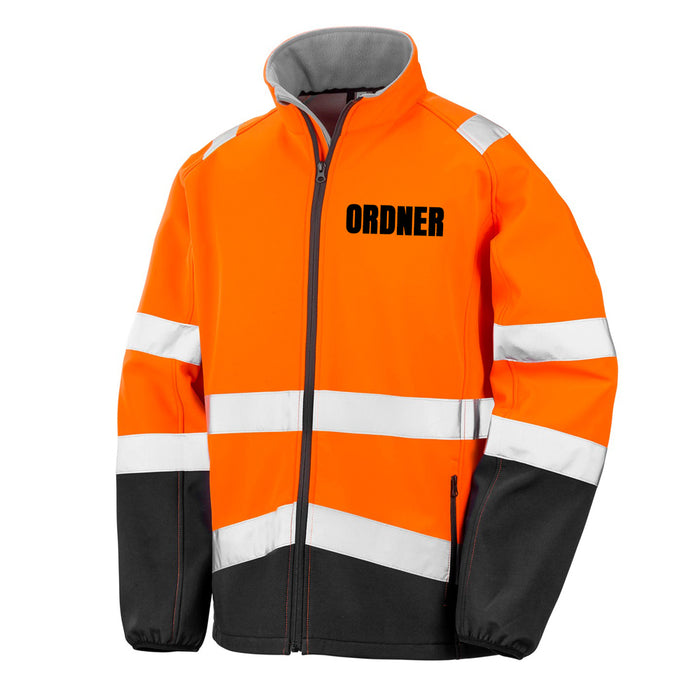 ORDNER Softshell Warnjacke / Sicherheitsjacke mit Reißverschluss und Taschen