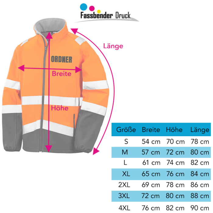 ORDNER Softshell Warnjacke / Sicherheitsjacke mit Reißverschluss und Taschen