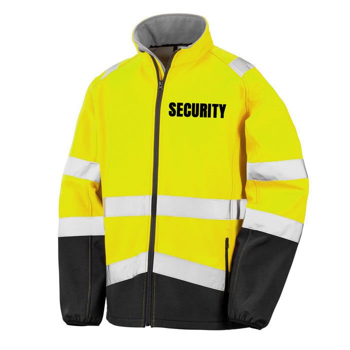 SECURITY Softshell Warnjacke / Sicherheitsjacke mit Reißverschluss und Taschen