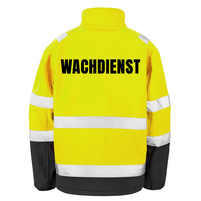 WACHDIENST Softshell Warnjacke / Sicherheitsjacke mit Reißverschluss und Taschen