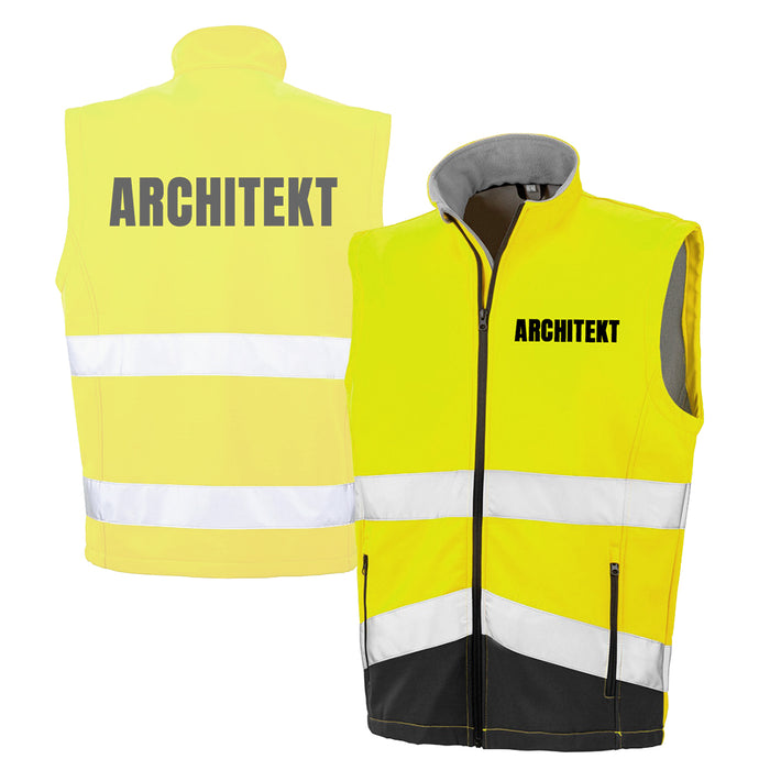 ARCHITEKT Softshell Warnweste mit Reißverschluss und Taschen