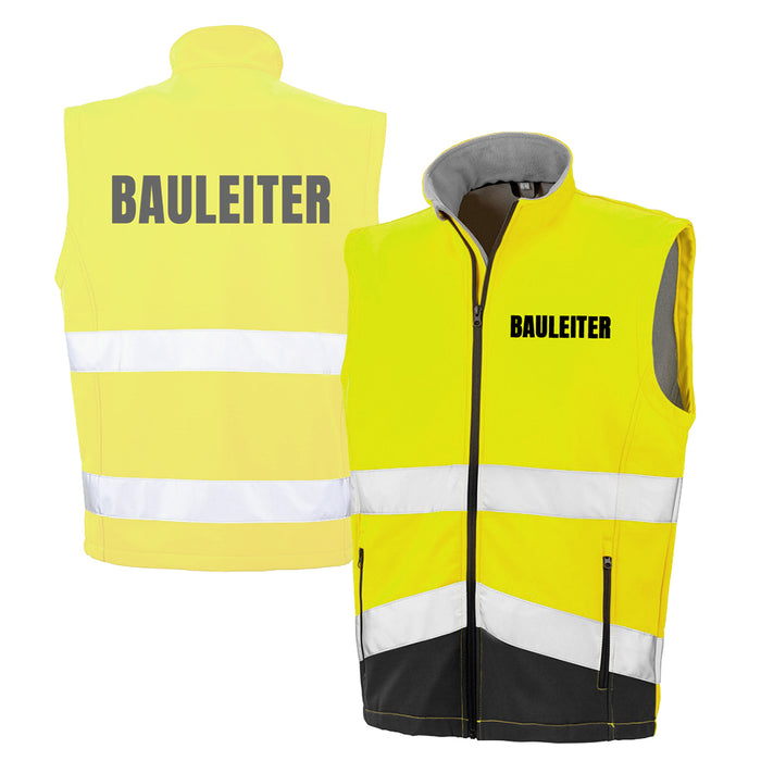 BAULEITER Softshell Warnweste mit Reißverschluss und Taschen