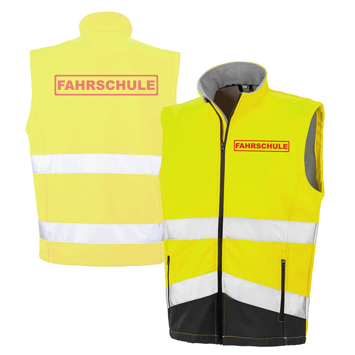 FAHRSCHULE Softshell Warnweste mit Reißverschluss und Taschen