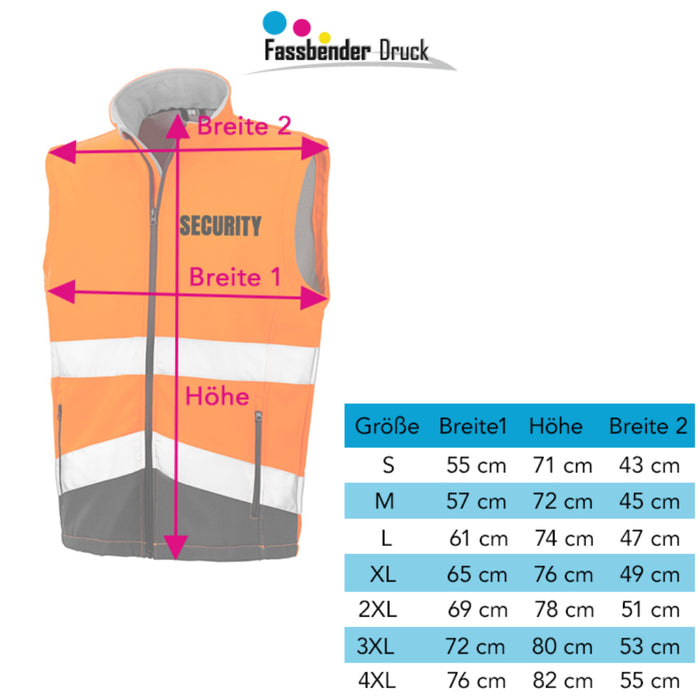 SECURITY Softshell Warnweste mit Reißverschluss und Taschen