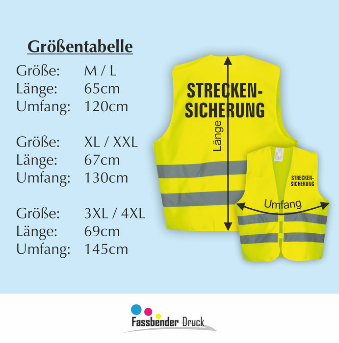 STRECKENSICHERUNG Warnweste | Signalweste nach ISO 20471 | 6 Farben + 3 Größen