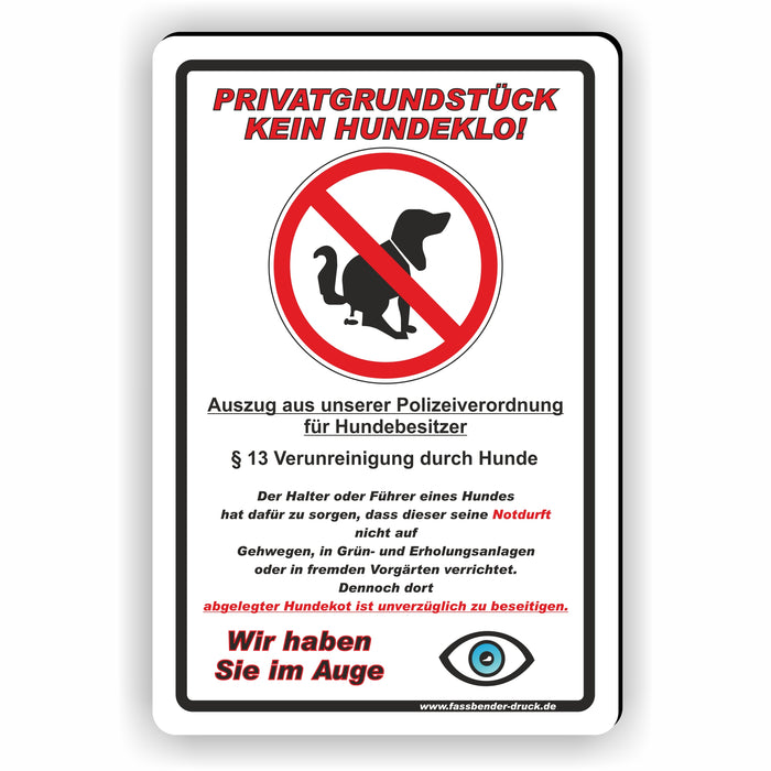 T-001 Privatgrundstück - Kein Hundeklo Schild / Kein Hundekot