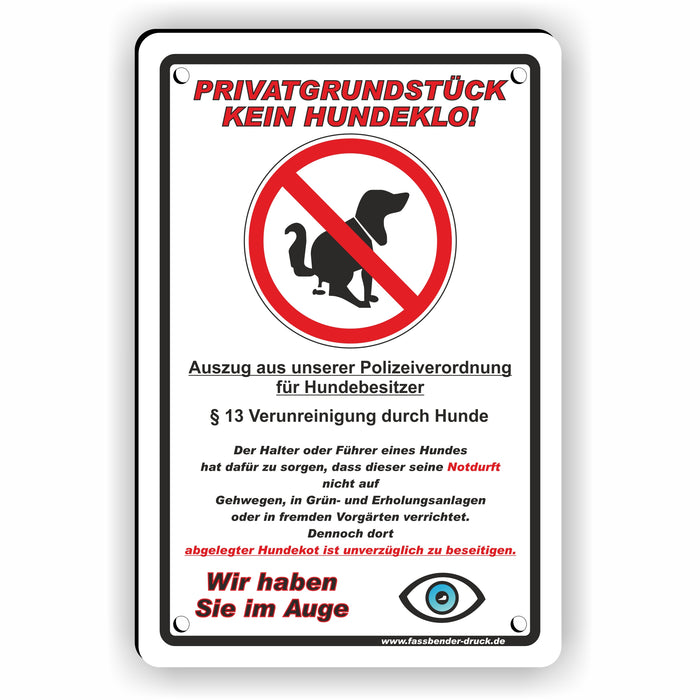 T-001 Privatgrundstück - Kein Hundeklo Schild / Kein Hundekot