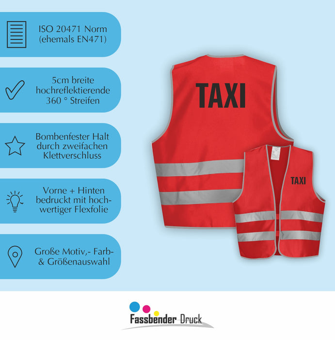 TAXI Warnweste | Signalweste | Sicherheitsweste nach ISO 20471 | 6 Farben + 3 Größen