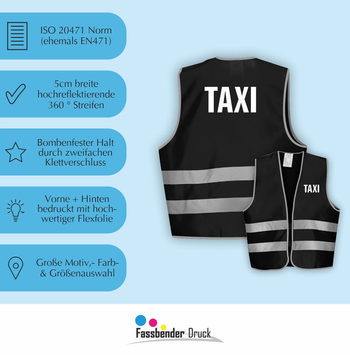 TAXI Warnweste | Signalweste | Sicherheitsweste nach ISO 20471 | 6 Farben + 3 Größen