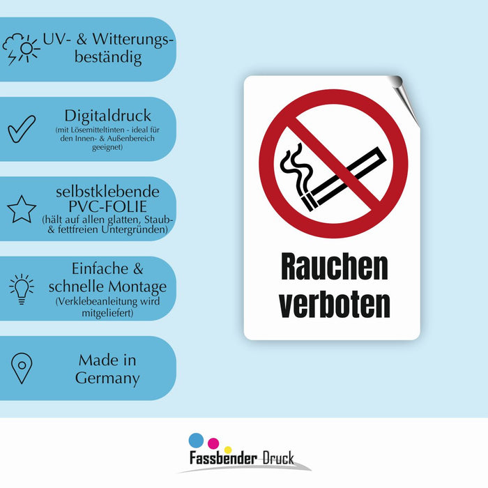 Verbotszeichen / Verbotsschild Rauchen verboten (P002) - zum markieren von Verbotszonen nach DIN EN ISO 7010
