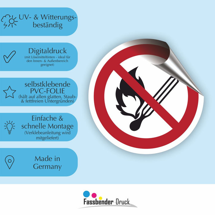 Verbotszeichen Keine offene Flamme RUND (P003) Piktogram nach DIN EN ISO 7010