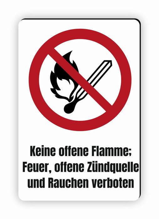 Verbotszeichen / Verbotsschild Keine offene Flamme (P003) - zum markieren von Verbotszonen nach DIN EN ISO 7010