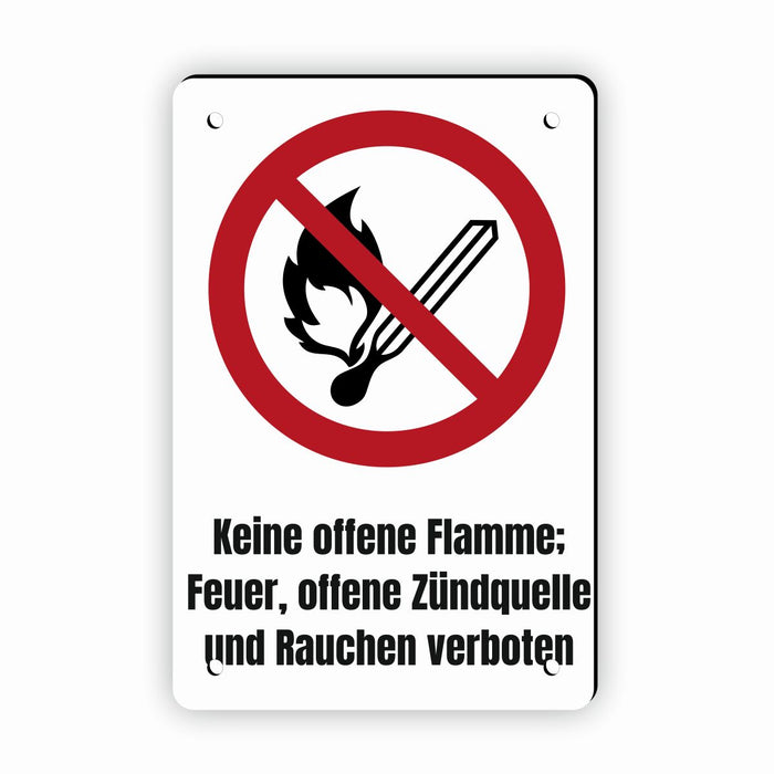 Verbotszeichen / Verbotsschild Keine offene Flamme (P003) - zum markieren von Verbotszonen nach DIN EN ISO 7010