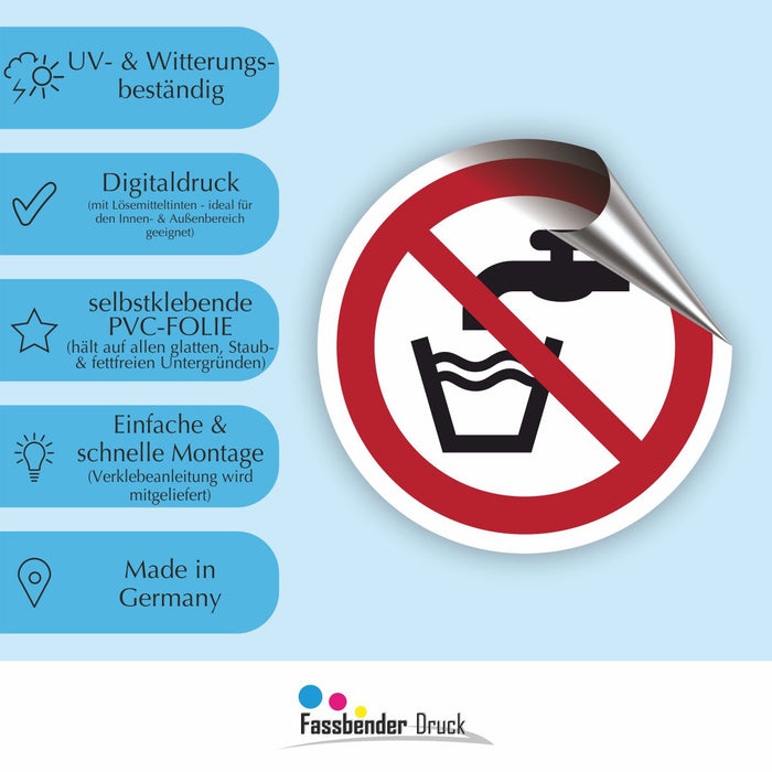 Verbotszeichen Kein Trinkwasser RUND (P005) Piktogram nach DIN EN ISO 7010