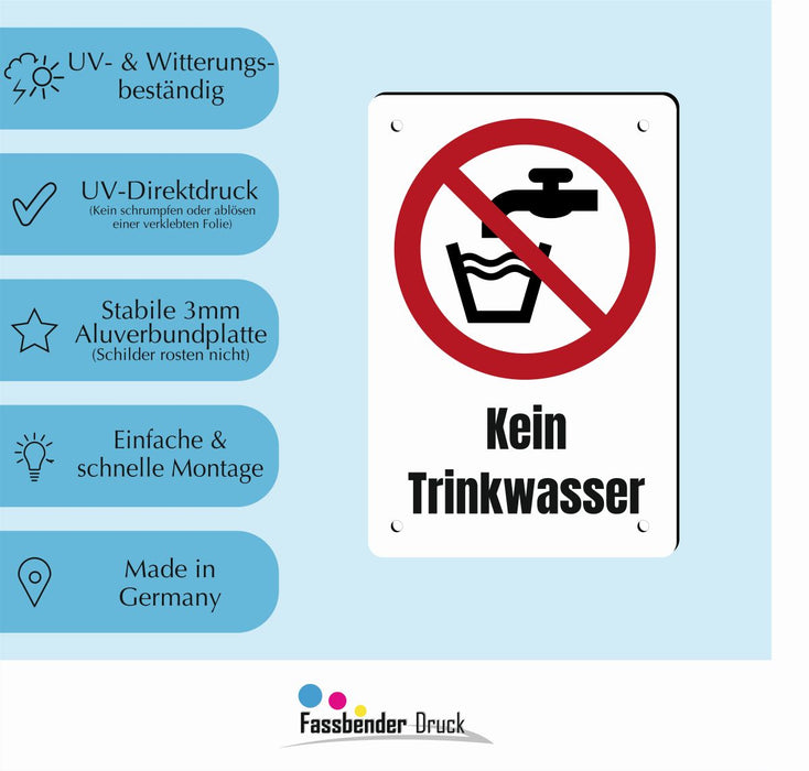 Verbotszeichen / Verbotsschild Kein Trinkwasser (P005) - zum markieren von Verbotszonen nach DIN EN ISO 7010