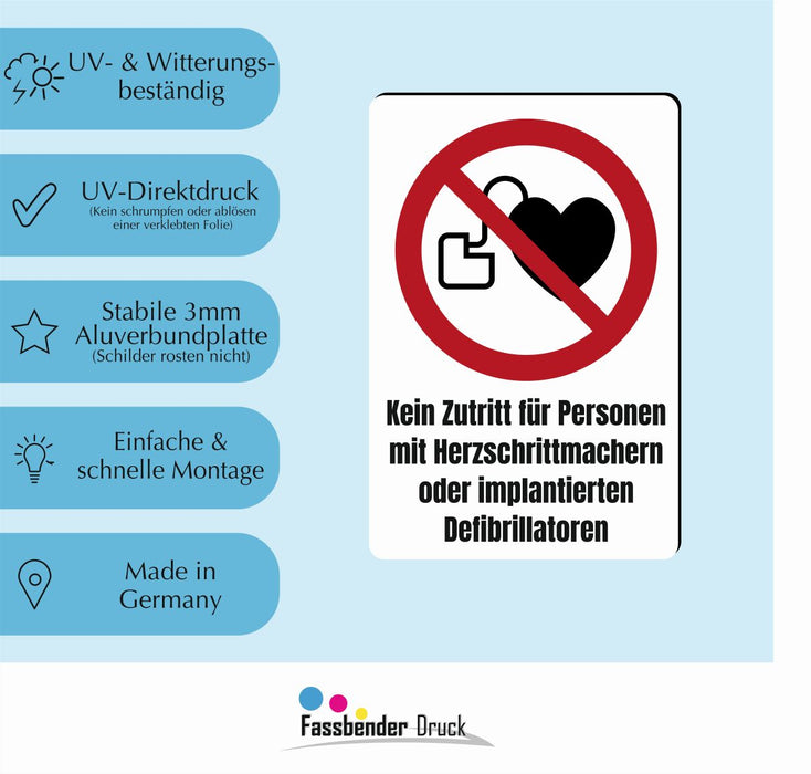 Verbotszeichen / Verbotsschild Kein Zutritt für Personen mit Herzschrittmachern (P007) - zum markieren von Verbotszonen nach DIN EN ISO 7010