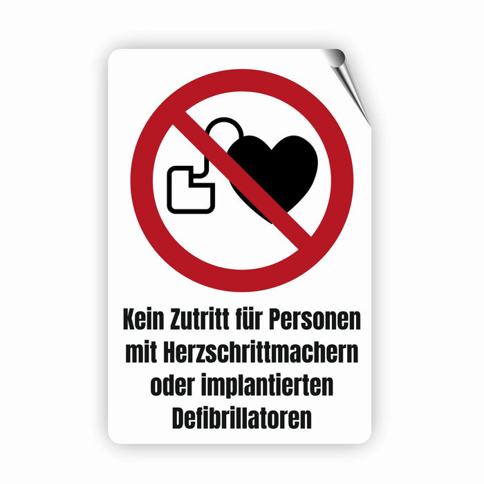 Verbotszeichen / Verbotsschild Kein Zutritt für Personen mit Herzschrittmachern (P007) - zum markieren von Verbotszonen nach DIN EN ISO 7010