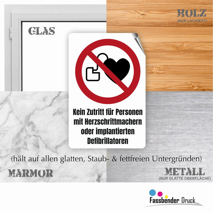 Verbotszeichen / Verbotsschild Kein Zutritt für Personen mit Herzschrittmachern (P007) - zum markieren von Verbotszonen nach DIN EN ISO 7010