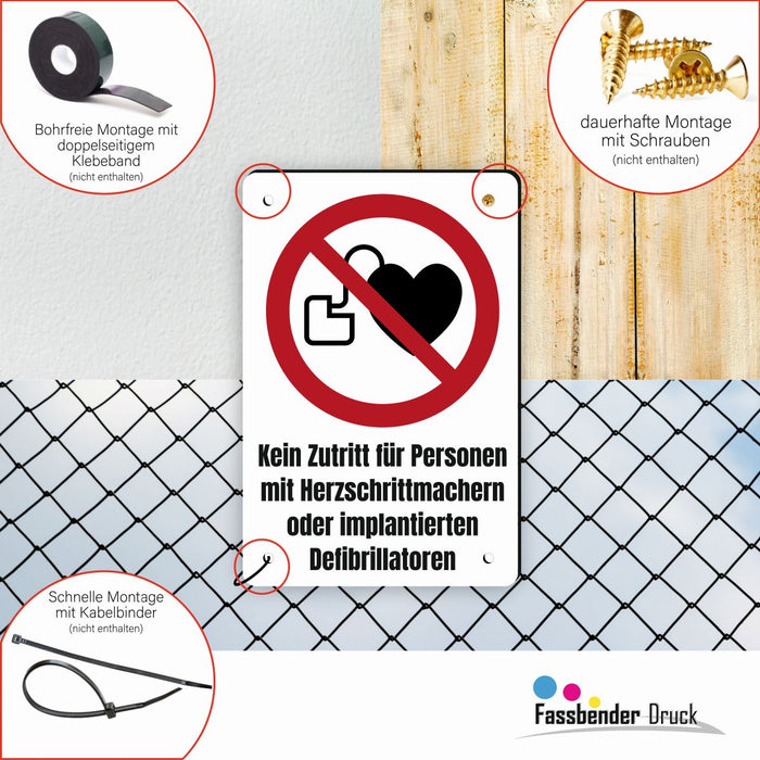 Verbotszeichen / Verbotsschild Kein Zutritt für Personen mit Herzschrittmachern (P007) - zum markieren von Verbotszonen nach DIN EN ISO 7010