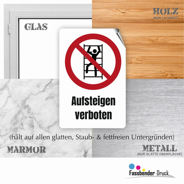 Verbotszeichen / Verbotsschild Aufsteigen verboten (P009) - zum markieren von Verbotszonen nach DIN EN ISO 7010