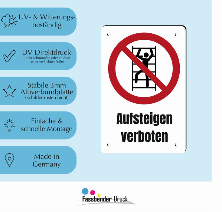 Verbotszeichen / Verbotsschild Aufsteigen verboten (P009) - zum markieren von Verbotszonen nach DIN EN ISO 7010