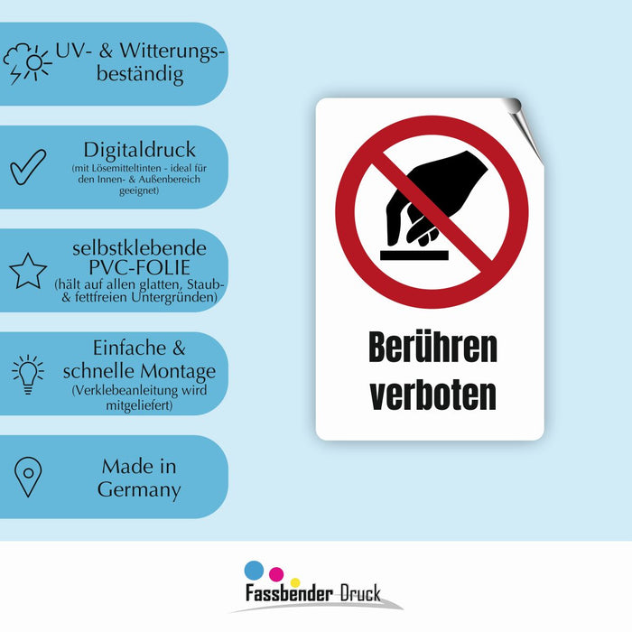 Verbotszeichen / Verbotsschild Zutritt Berühren verboten (P010) - zum markieren von Verbotszonen nach DIN EN ISO 7010