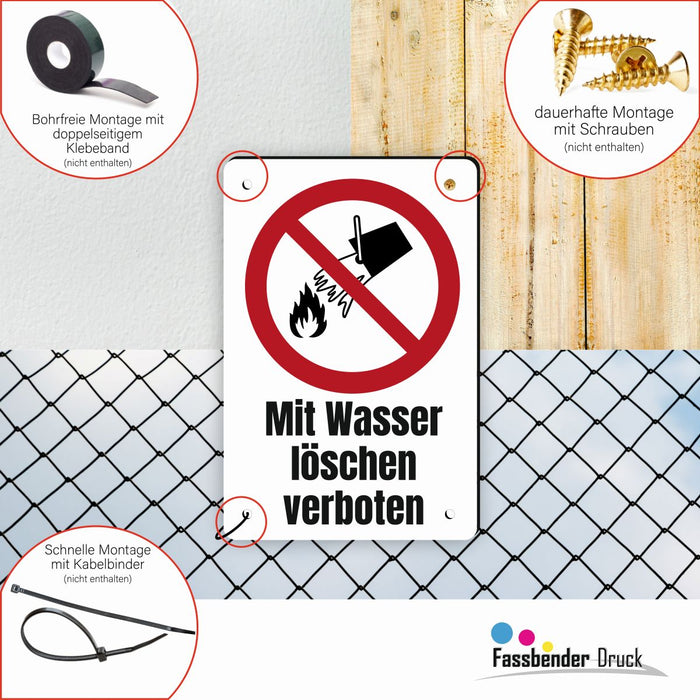 Verbotszeichen / Verbotsschild Mit Wasser löschen verboten (P011) - zum markieren von Verbotszonen nach DIN EN ISO 7010