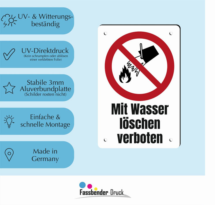 Verbotszeichen / Verbotsschild Mit Wasser löschen verboten (P011) - zum markieren von Verbotszonen nach DIN EN ISO 7010