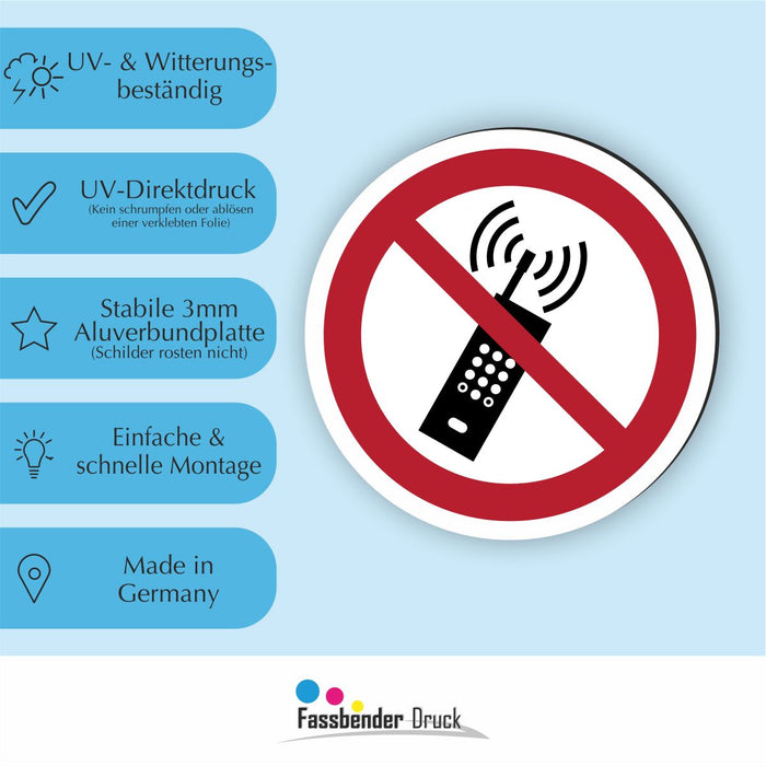 Verbotszeichen Eingeschaltete Mobiltelefone verboten RUND (P013) Piktogram nach DIN EN ISO 7010