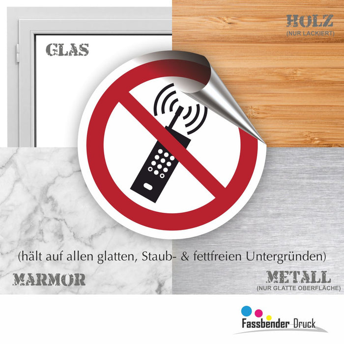 Verbotszeichen Eingeschaltete Mobiltelefone verboten RUND (P013) Piktogram nach DIN EN ISO 7010