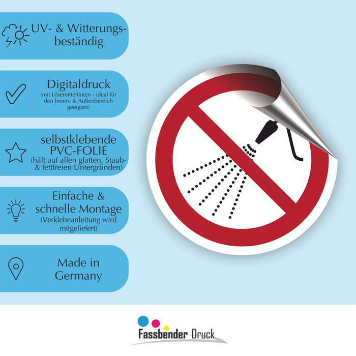 Verbotszeichen Mit Wasser spritzen verboten RUND (P016) Piktogram nach DIN EN ISO 7010