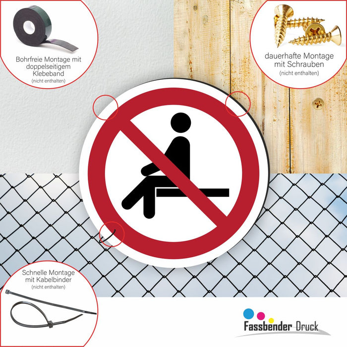 Verbotszeichen Sitzen verboten RUND (P018) Piktogram nach DIN EN ISO 7010