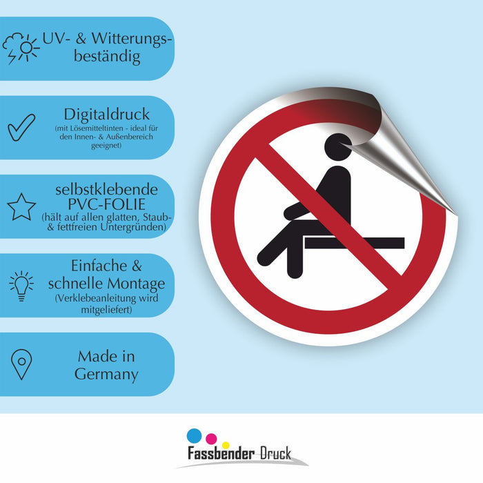 Verbotszeichen Sitzen verboten RUND (P018) Piktogram nach DIN EN ISO 7010