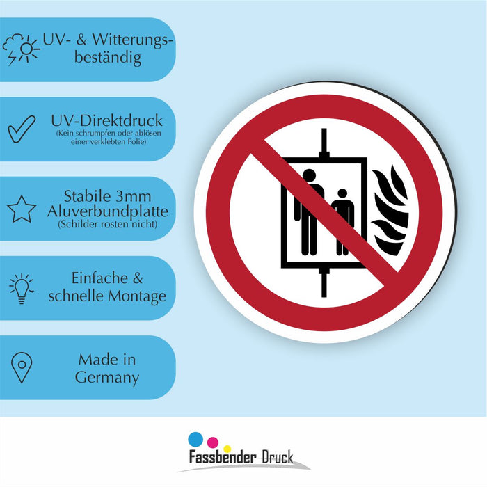 Verbotszeichen Aufzug im Brandfall nicht benutzen RUND (P020) Piktogram nach DIN EN ISO 7010