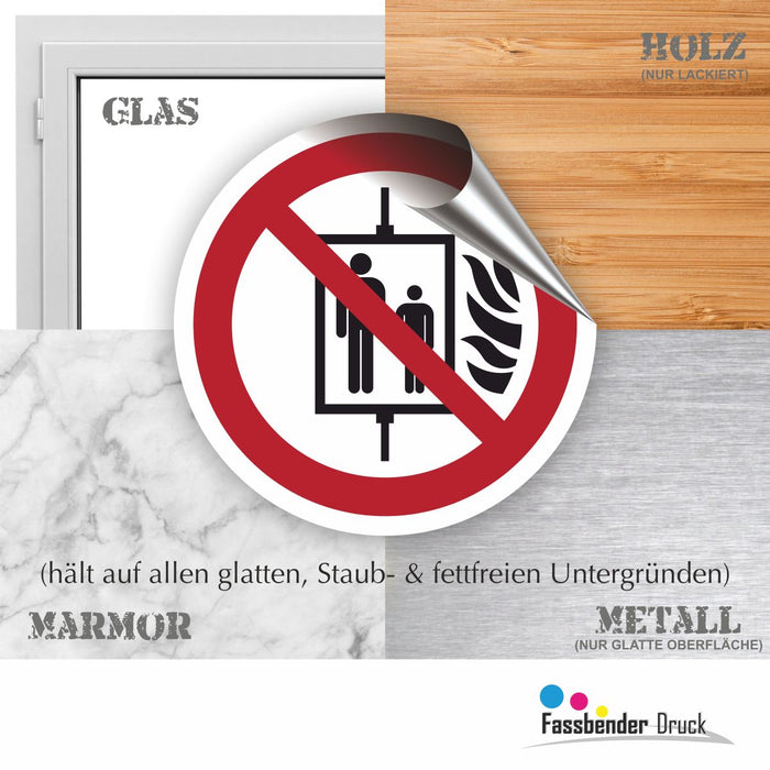 Verbotszeichen Aufzug im Brandfall nicht benutzen RUND (P020) Piktogram nach DIN EN ISO 7010