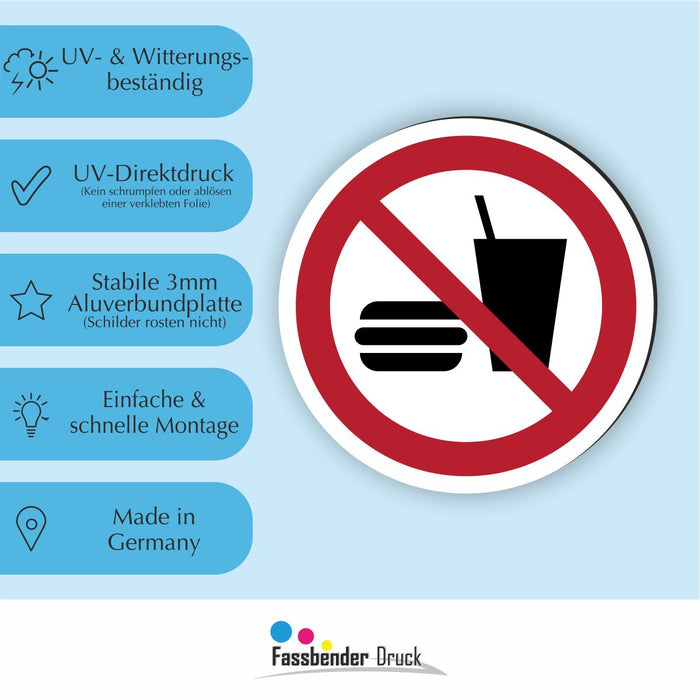 Verbotszeichen Essen und Trinken verboten RUND (P022) Piktogram nach DIN EN ISO 7010
