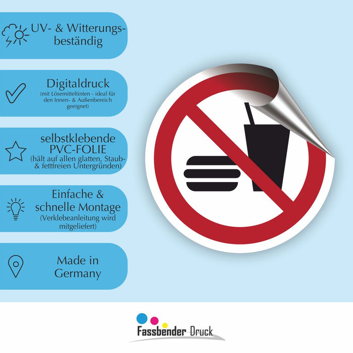 Verbotszeichen Essen und Trinken verboten RUND (P022) Piktogram nach DIN EN ISO 7010