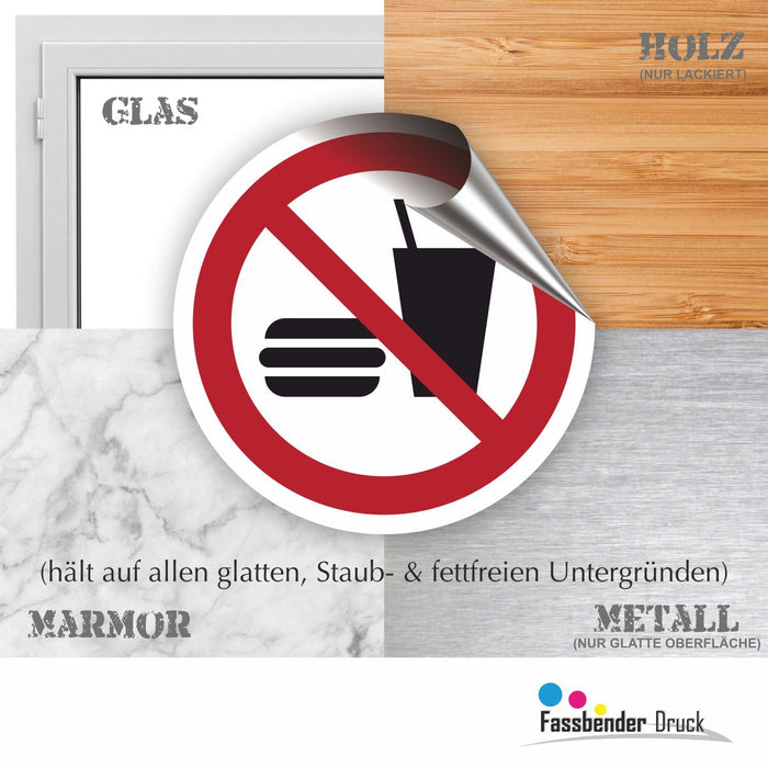 Verbotszeichen Essen und Trinken verboten RUND (P022) Piktogram nach DIN EN ISO 7010