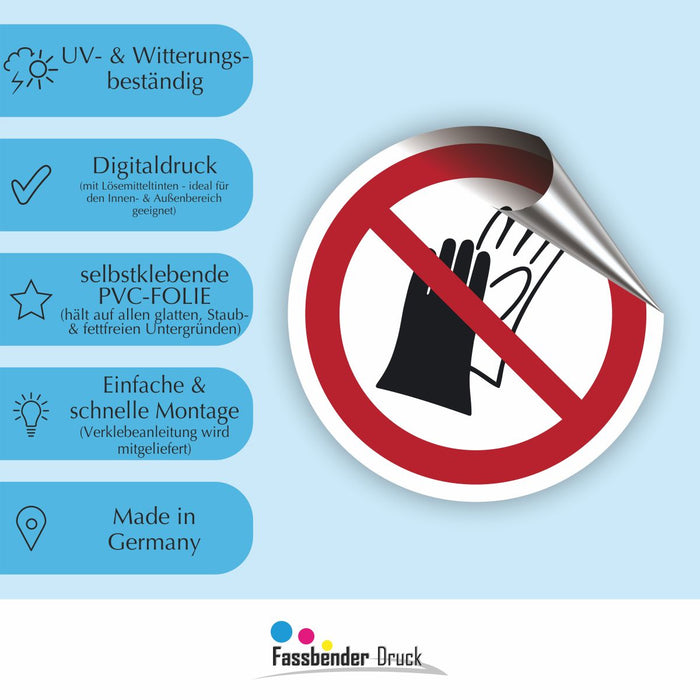 Verbotszeichen Benutzen von Handschuhen verboten RUND (P028) Piktogram nach DIN EN ISO 7010