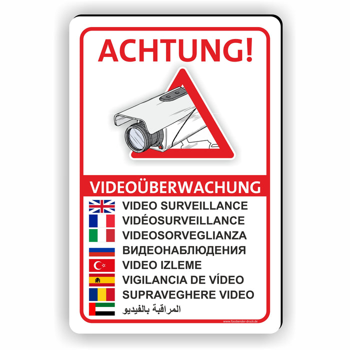 ACHTUNG VIDEOÜBERWACHT (9 Sprachen)
