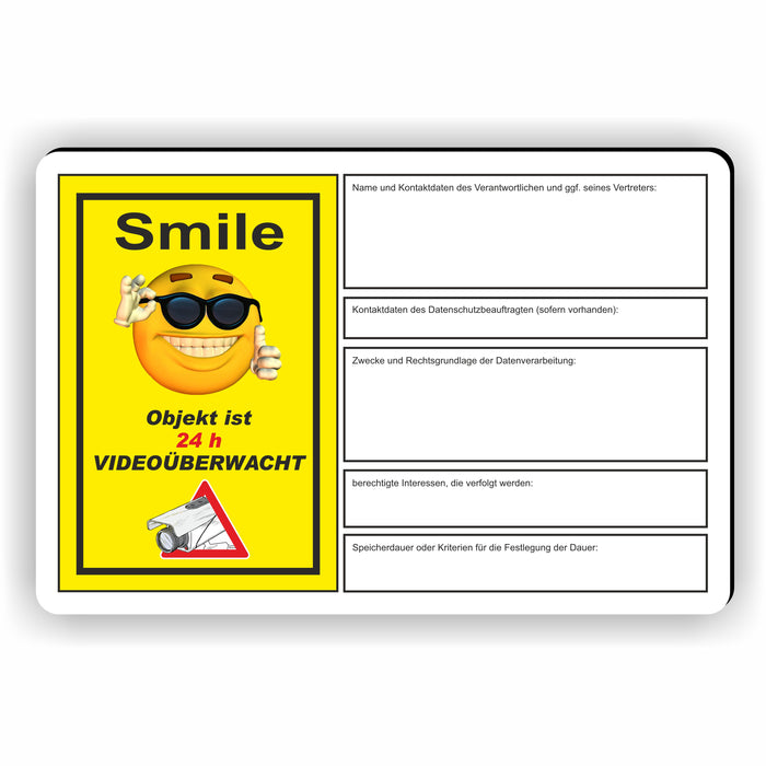 Smile - Objekt ist Videoüberwacht MIT WUNSCHTEXT zum selber gestalten
