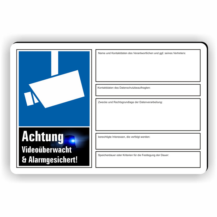 VIDEOÜBERWACHT & ALARMGESICHERT ACH DSGVO (BDSG) NORM MIT WUNSCHTEXT zum selber gestalten
