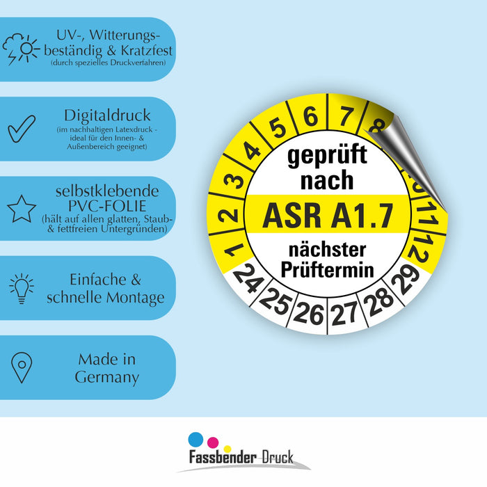 ASR A1.7 Wartungsetiketten / Prüfplaketten / Prüfetiketten