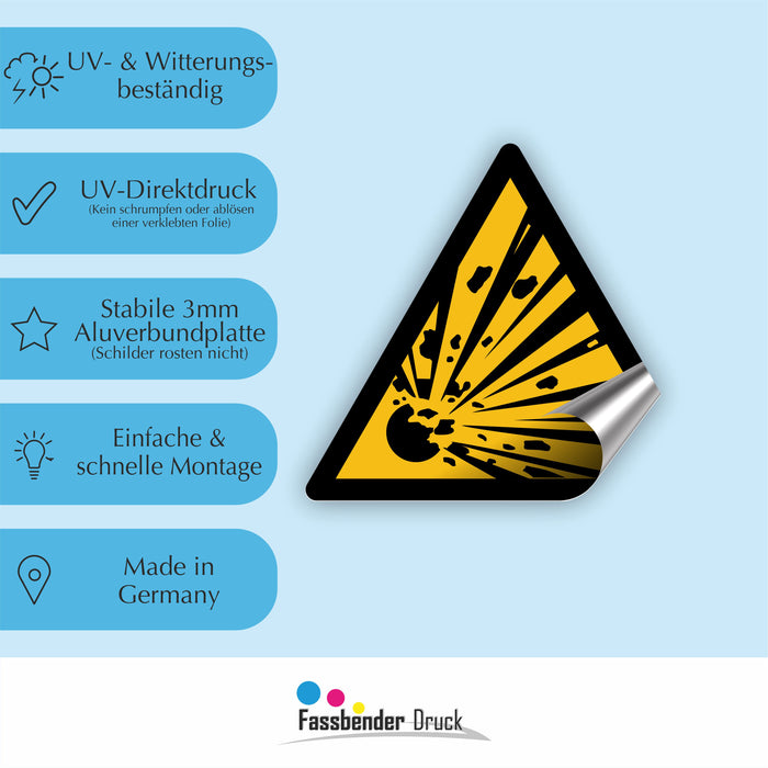 Warnzeichen (W002) Warnung vor explosionsgefährlichen Stoffen - nach DIN EN ISO 7010