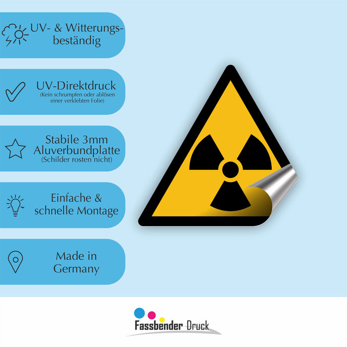 Warnzeichen (W003) Warnung vor radioaktiven Stoffen oder ionisierenden Strahlen - nach DIN EN ISO 7010