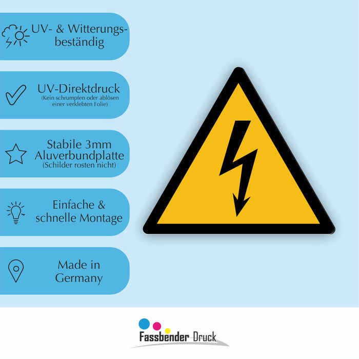 Warnzeichen (W012) Warnung vor elektrischer Spannung - nach DIN EN ISO 7010