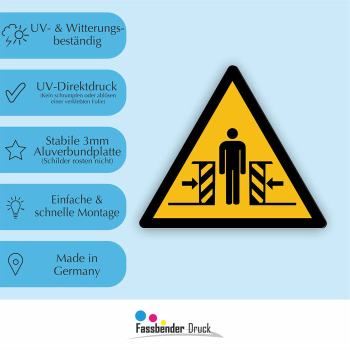 Warnzeichen (W019) Warnung vor Quetschgefahr - nach DIN EN ISO 7010