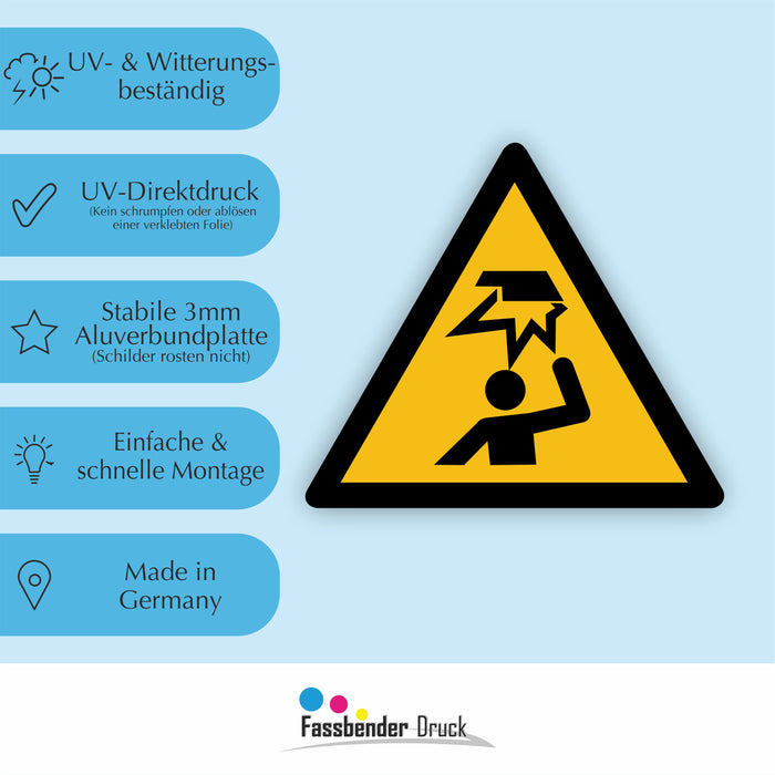 Warnzeichen (W020) Warnung vor Hindernissen im Kopfbereich - nach DIN EN ISO 7010