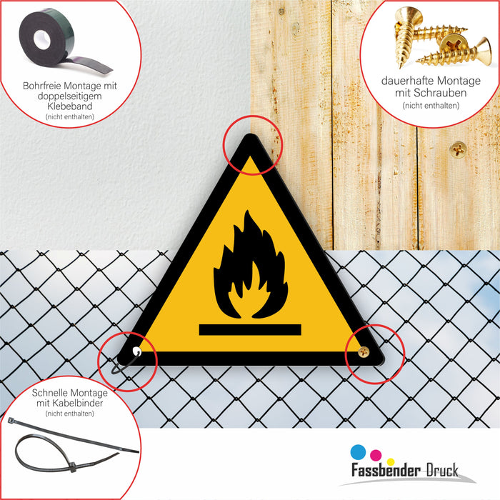 Warnzeichen (W021) Warnung vor feuergefährlichen Stoffen - nach DIN EN ISO 7010