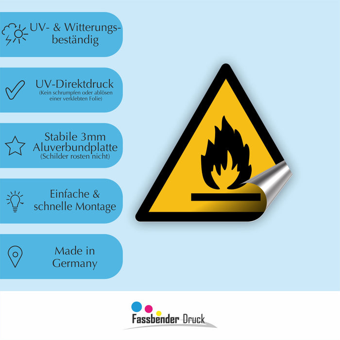 Warnzeichen (W021) Warnung vor feuergefährlichen Stoffen - nach DIN EN ISO 7010